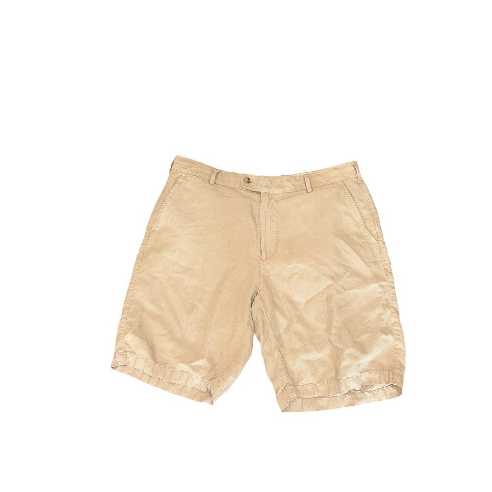 Peter Millar Seaside Collection Shorts Mens 34 Khaki Tan Silk Linen Cotton Blend